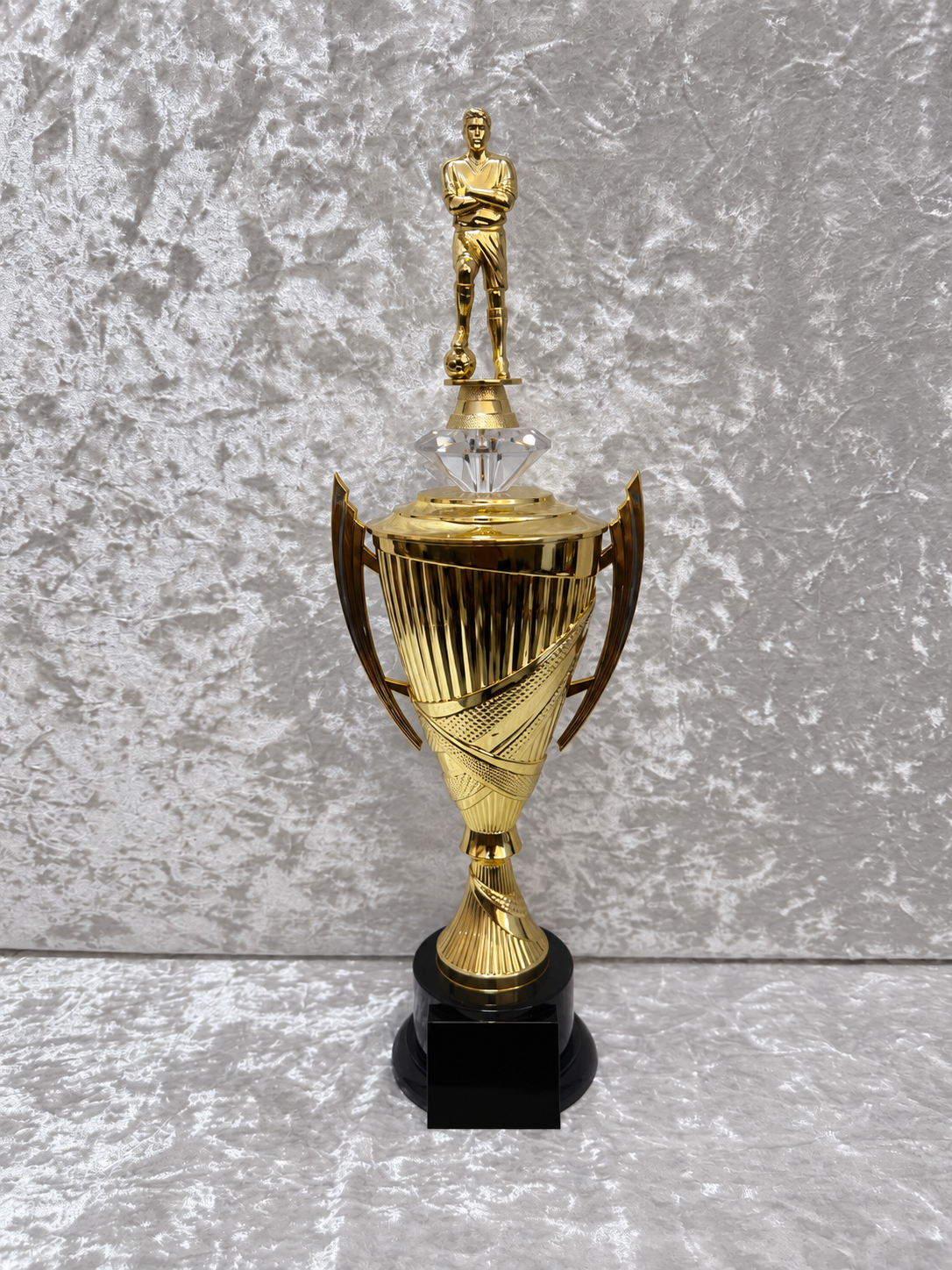 Trofeo Copa Dorada Premium de Fútbol con Jugador, Diamante y Placa Personalizable