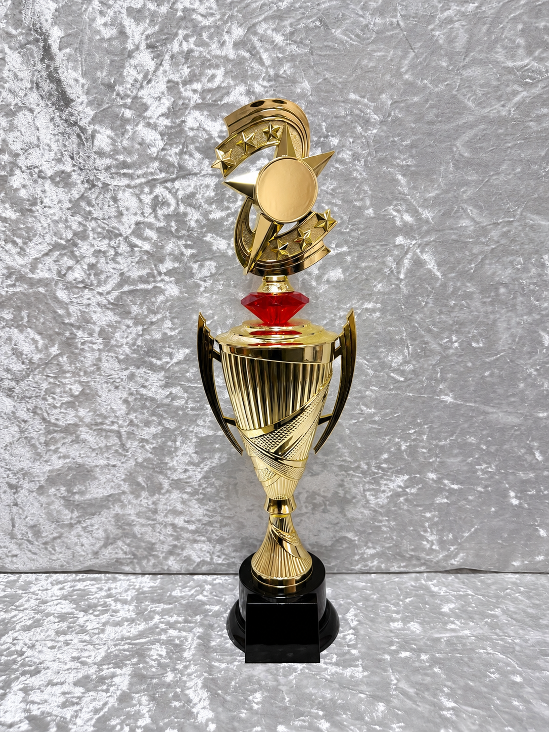 Trofeo Copa Dorada Premium con Estrellas, Diamante de Color y Placa Personalizable