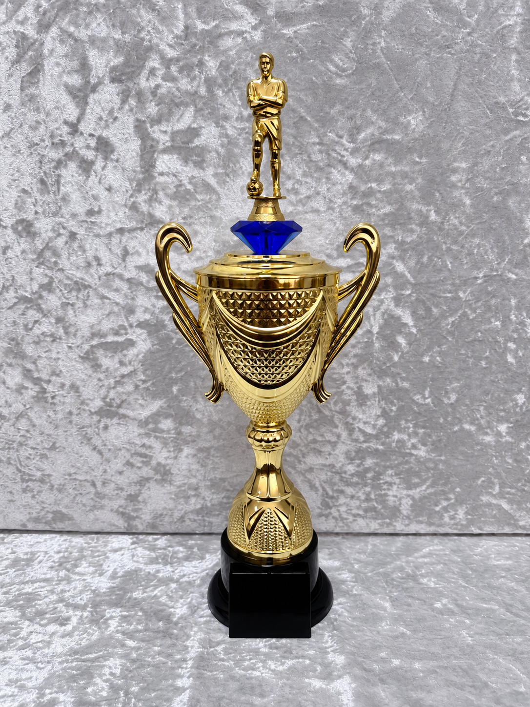 Trofeo Copa Dorada Premium de Fútbol con Jugador, Diamante y Placa Personalizable