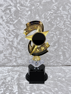 Trofeo Dorado y Negro de Estrellas con Diamante de Color, Emblema Circular y Placa Personalizable