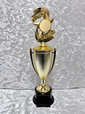 Trofeo Copa Dorada Premium con Estrellas, Emblema Circular y Placa Personalizable