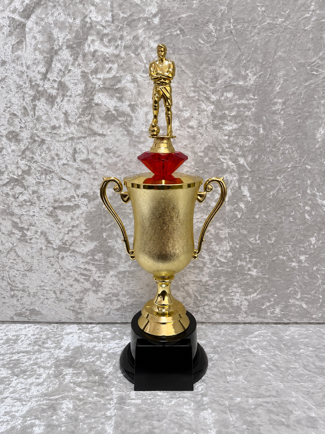 Trofeo Copa Dorada Premium de Fútbol con Jugador, Diamante de Color y Placa Personalizable