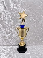 Trofeo Copa Dorada Premium con Estrella Grande, Diamante de Color y Placa Personalizable