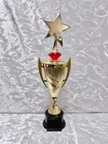 Trofeo Copa Dorada Premium con Estrella, Diamante de Color y Placa Personalizable