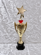 Trofeo Copa Dorada Premium con Estrella, Diamante de Color y Placa Personalizable