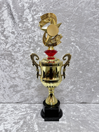 Trofeo Copa Dorada Premium con Estrellas, Emblema Circular, Diamante de Color y Placa Personalizable