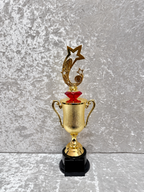 Trofeo Copa Dorada Premium con Estrellas, Disco para Logo, Diamante de Color y Placa Personalizable