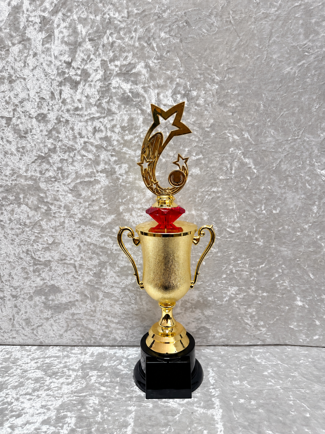 Trofeo Copa Dorada Premium con Estrellas, Disco para Logo, Diamante de Color y Placa Personalizable