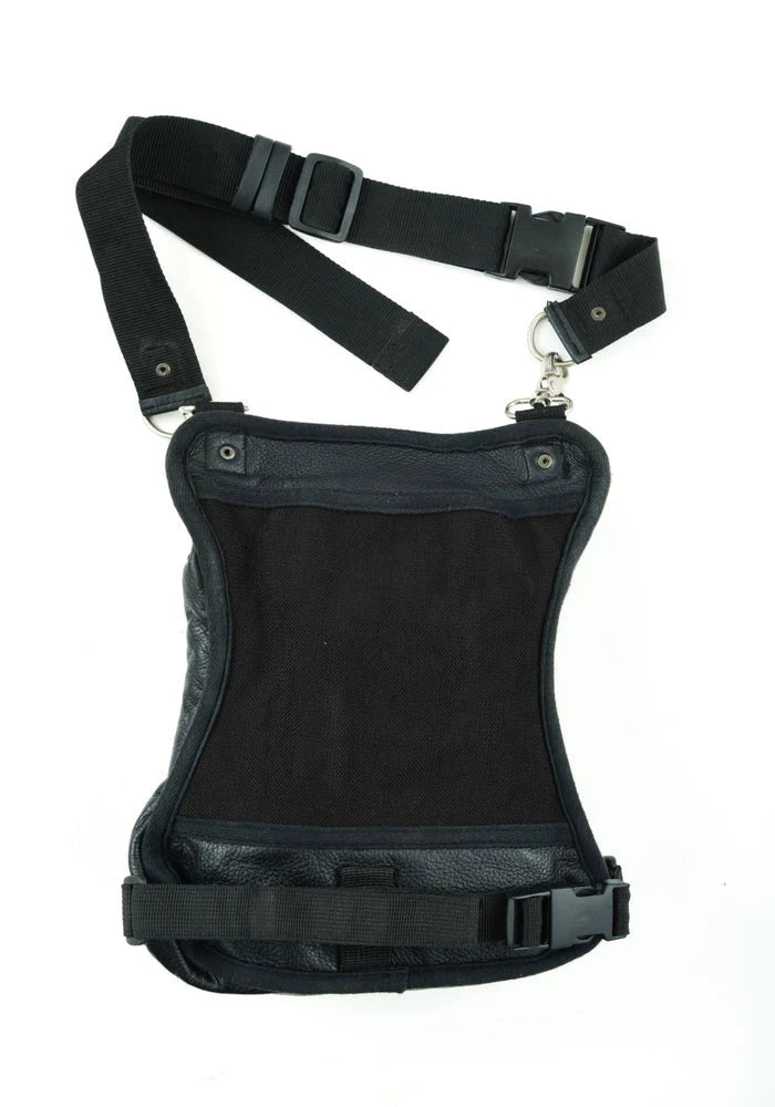 Bolso de Muslo de Cuero para Motociclista – Negro con Correas Ajustables