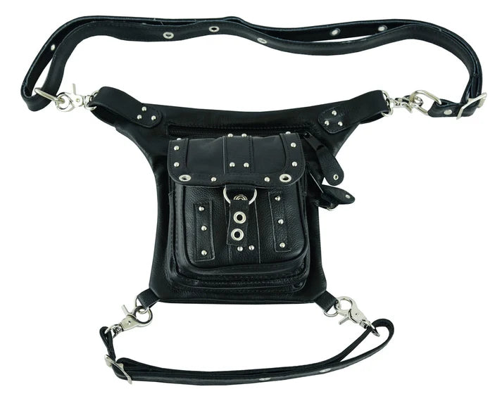 Bolso de Muslo de Cuero para Motociclista – Negro con Ajuste en Cintura