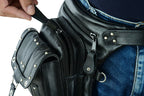Bolso de Muslo de Cuero para Motociclista – Negro con Ajuste en Cintura